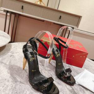 Christian Loubouti Queen's Scepter Sandals black Charming Golden Shoes High heels 10cm