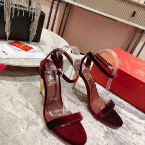 Christian Loubouti Queen's Scepter Sandals wine red Charming Golden Shoes High heels 10cm
