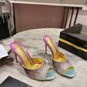 Christian Louboutin's top of the line fishmouth diamond slippers are adorned with over 2000 sparkling rhinestones on rhinestone