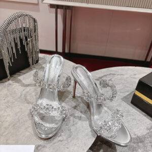 Christian Louboutin diamond slippers with transparent PVC strap fixed decoration handmade color: silver