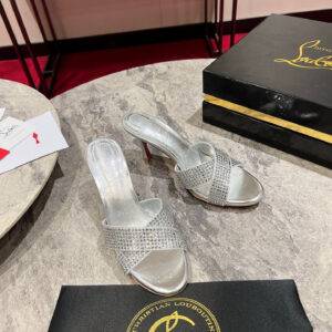 Christian Louboutin Fish Mouth Drill Drag Silver high heels