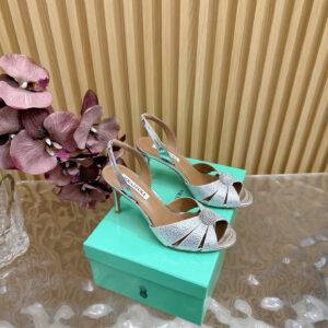 Aquazzura 2025 New Pineapple Women's Flower High Heel Sandals Silk hot stamping High heels: 8.5cm/10.5cm
