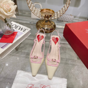 Roger Vivier 2025 new RV women's shoes mini buckle back empty sandals patent leather back loop with high heels 5.5CM
