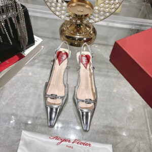 Roger Vivier 2025 new RV women's shoes mini buckle back empty sandals patent leather back loop with high heels 5.5CM