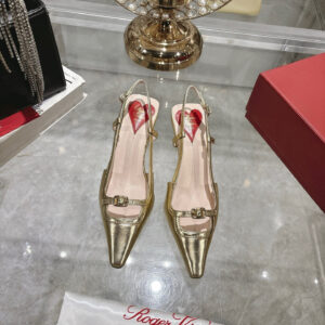 Roger Vivier 2025 new RV women's shoes mini buckle back empty sandals patent leather back loop with high heels 5.5CM