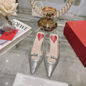 Roger Vivier 2025 new RV women's shoes mini buckle back empty sandals patent leather back loop with high heels 5.5CM