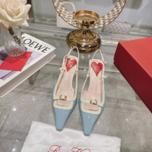 Roger Vivier 2025 new RV women's shoes mini buckle back empty sandals patent leather back loop with high heels 5.5CM
