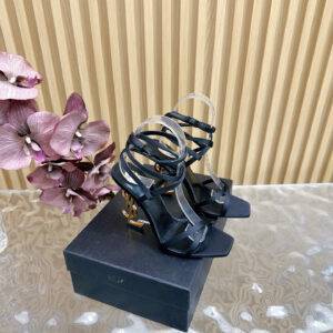 Saint Laurent 2025 early spring new metal letter logo high-heeled sandals High heels: 10.5cm