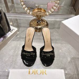 Dior 2025 early spring new hardware letter Christian Dior Paris logo round toe open toe slippers High heels: 8.5cm
