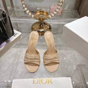Dior 2025 early spring new hardware letter Christian Dior Paris logo round toe open toe slippers High heels: 8.5cm