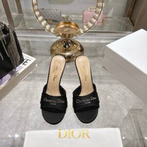 Dior 2025 early spring new hardware letter Christian Dior Paris logo round toe open toe slippers High heels: 8.5cm