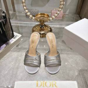 Dior 2025 early spring new hardware letter Christian Dior Paris logo round toe open toe slippers High heels: 8.5cm