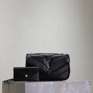 SAINT LAURENT Bag size20 Black silver buckle sheepskin 【821749】