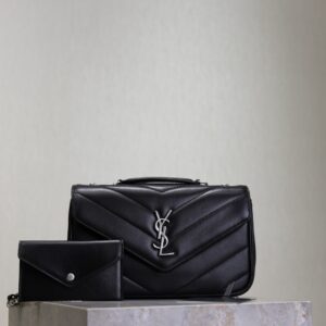 SAINT LAURENT Bag size24 Black silver buckle sheepskin 【801437】